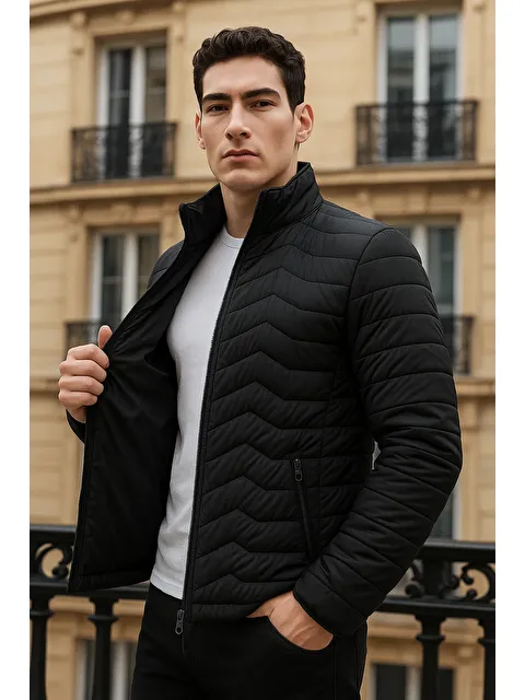 Comstar Erkek Premium Basic Kapitone Siyah Şişme Mont