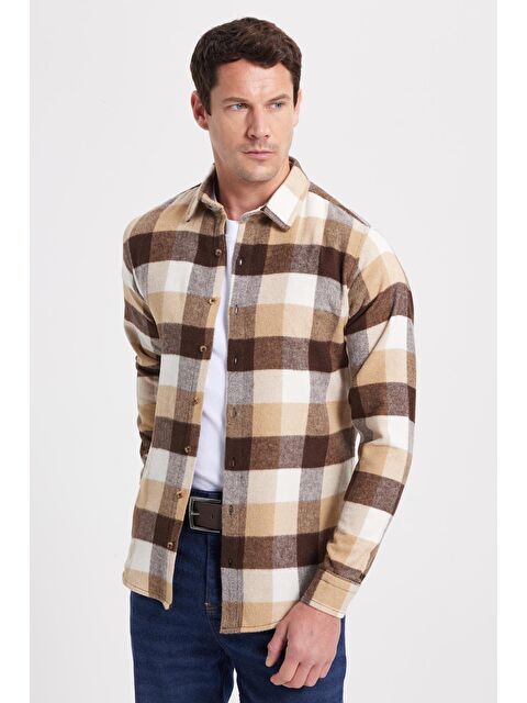TUDORS Erkek Slim Fit Dar Kesim Kareli Kışlık Oduncu Gömlek - S000519937-19965