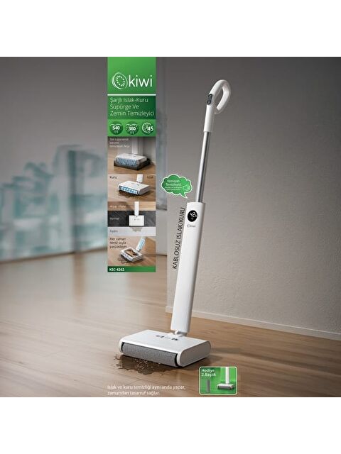 Kiwi KSC-4262 Şarjlı Islak-Kuru Gırgır Süpürge ve Zemin Temizleyici Mop - Beyaz