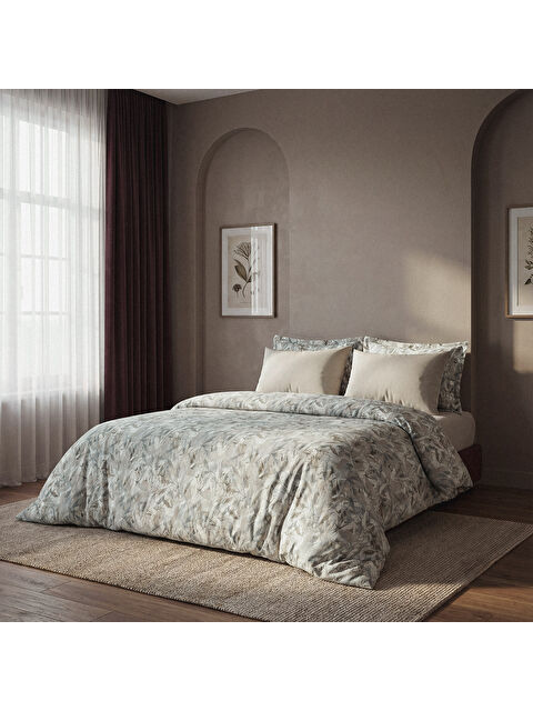 Green Black Botanica Doğa Fısıltısı Çift Kişilik %100 Ege Pamuğu Nevresim Takımı - Çarşaflı - 4 Yastıklı Yeşil