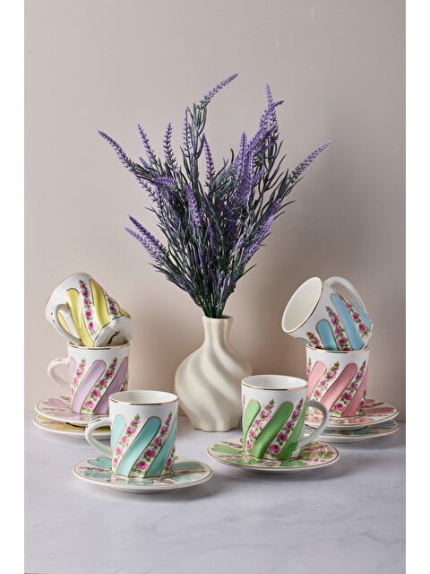 Perotti 16856 Kuzguncuk Renkli 6 Kişilik 12 Parça Porselen Kahve Takımı Dıger Çok Renkli - S000514457-23173