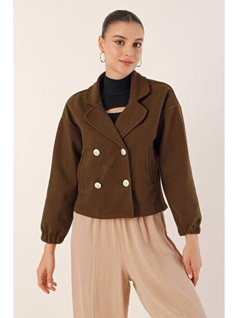 Bigdart 9117 Kruvaze Yaka Crop Ceket - Kahverengi - S000085434-19413