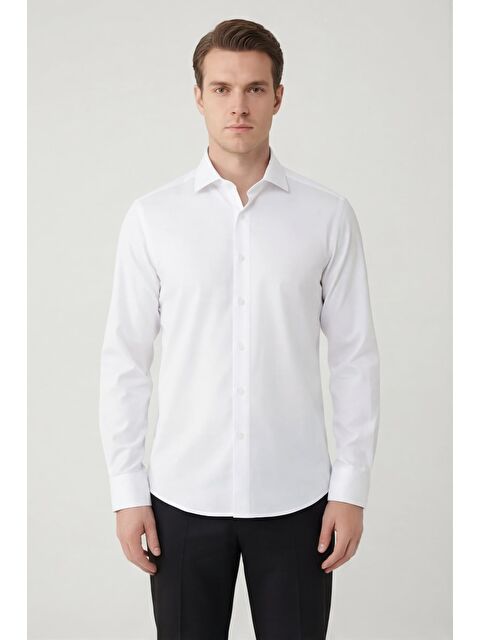 Sabri Özel Giotelli Erkek Beyaz Dar Kesim Slim Fit Dokuma Klasik Yaka Gömlek