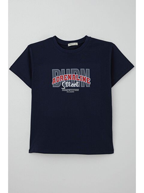 Breeze Erkek Çocuk Tişört Yazı Baskılı Lacivert (5-10 Yaş) - S000383786-21164