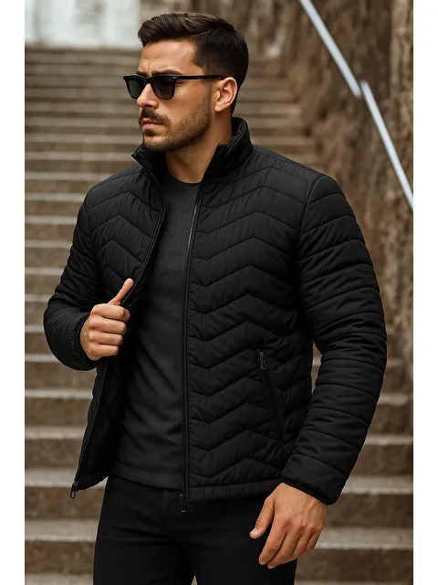 Comstar Erkek Kışlık Trend Siyah Kapitone Şişme Mont