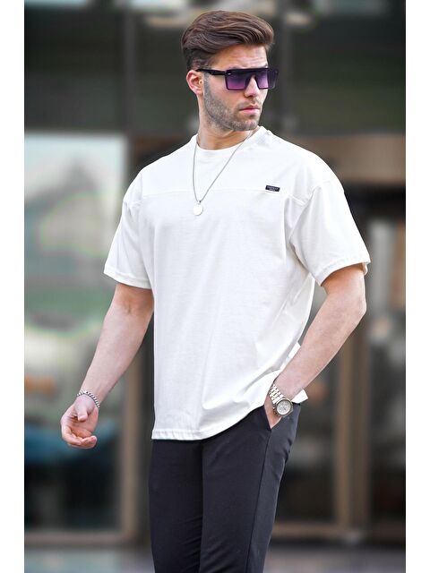 Madmext Ekru Oversize Erkek %100 Pamuk Tişört 6196 - S000162586-19965