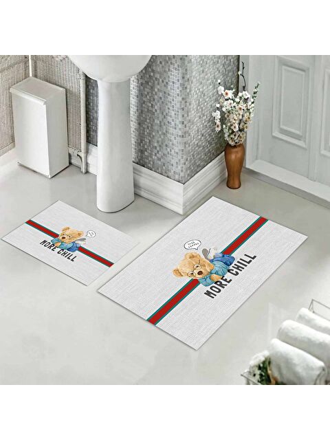 Evmila Teddy Bear Desenli 2 li Kaydırmaz Banyo Paspas Seti - S000374304-23173