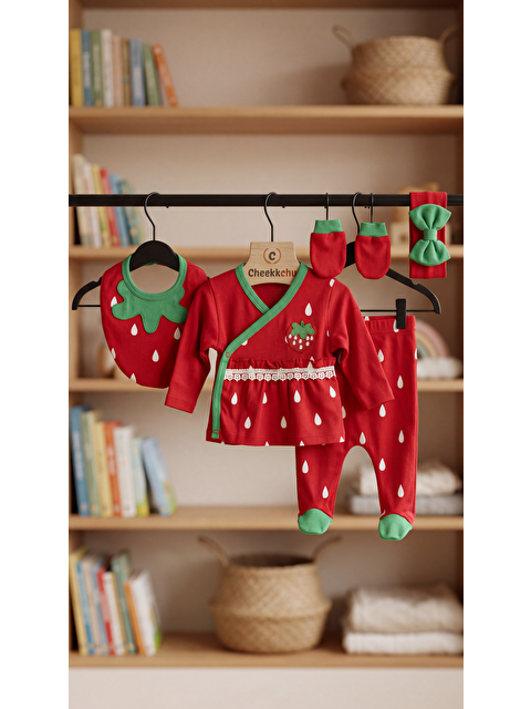 Mışıl Kids Çilek Desenli 5'Li Kız Bebek Yenidoğan Takımı