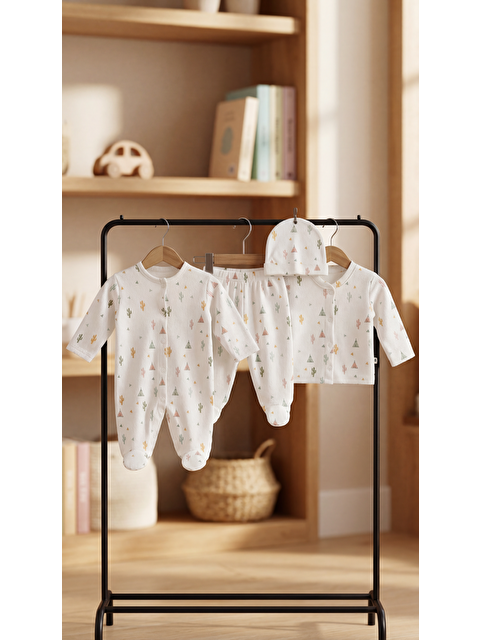 Mışıl Kids Kaktüs Desenli 3'Lü Kız Bebek Yenidoğan Takımı