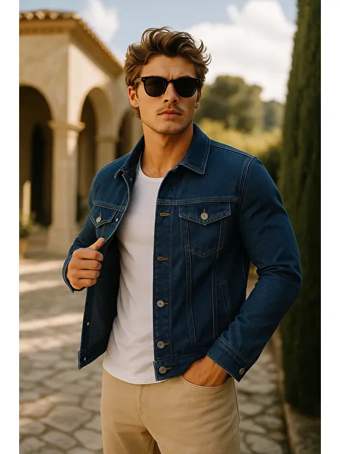 Comstar Erkek Trend Cepli Slim Fit Klasik K.Mavi Jean Ceket