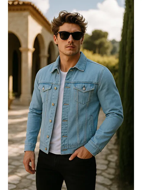 Comstar Erkek Trend Cepli Slim Fit Klasik B.Mavi Jean Ceket