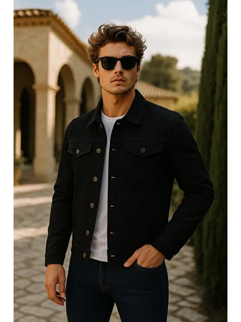 Comstar Erkek Trend Cepli Slim Fit Klasik Siyah Jean Ceket