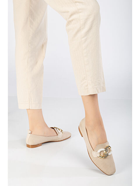 TONNY BLACK Kadın Bej Önü Toka Detaylı Triko Babet - S000493901-19928