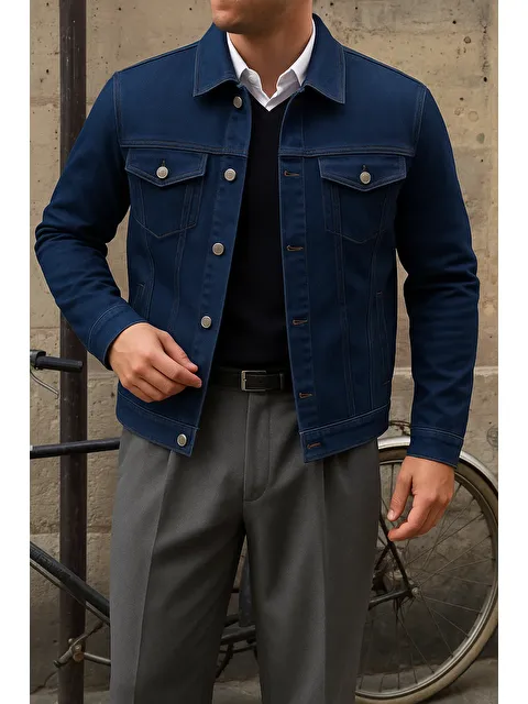 Comstar Erkek Trend Comfort Günlük Slim Fit Lacivert Jean Ceket