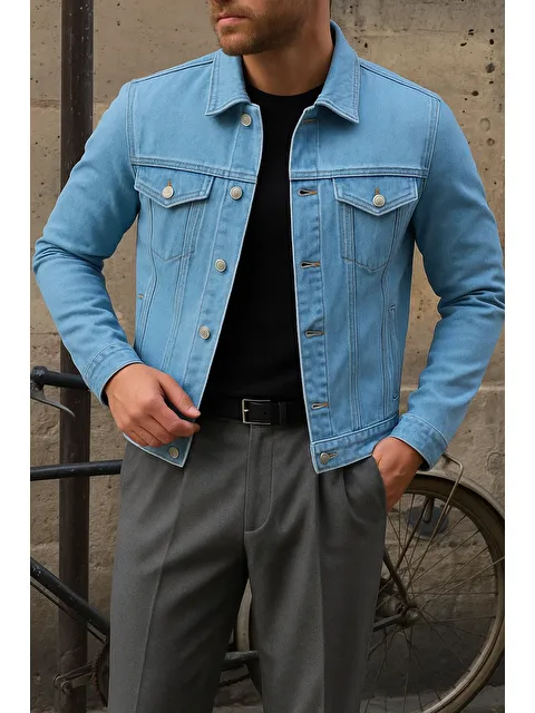 Comstar Erkek Trend Comfort Günlük Slim Fit B.Mavi Jean Ceket