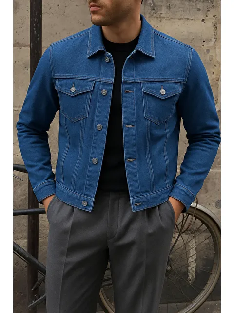 Comstar Erkek Trend Comfort Günlük Slim Fit K.Mavi Jean Ceket