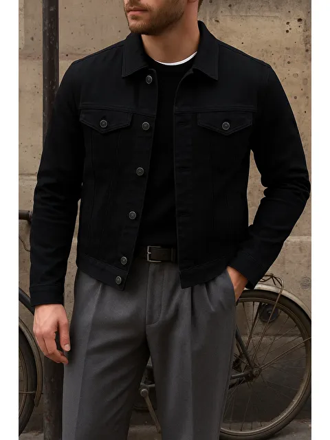 Comstar Erkek Trend Comfort Günlük Slim Fit Siyah Jean Ceket