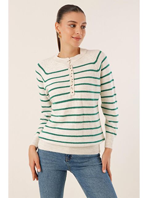 Bigdart 15808 Düğmeli Kazak - Ekru - S000085426-19965