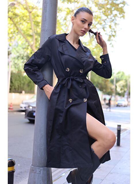 Bigdart 5853 Kruvaze Yaka Trençkot - Siyah - S000085404-19351