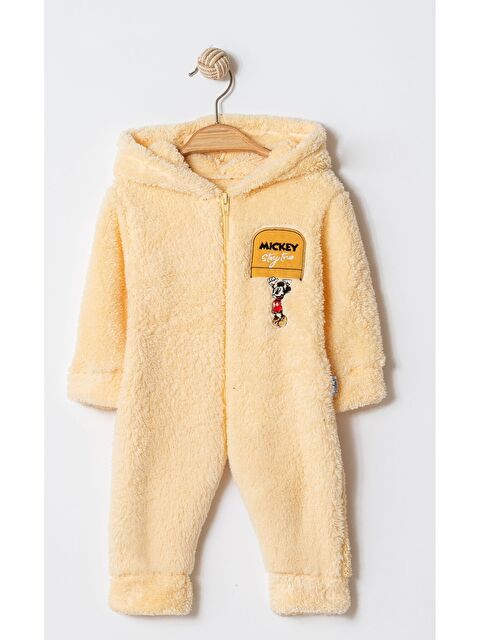 Kidex's Kışlık Tatlı Welsoft Mickey Nakışlı Fermuarlı Kapüşonlu Bebek Tulum