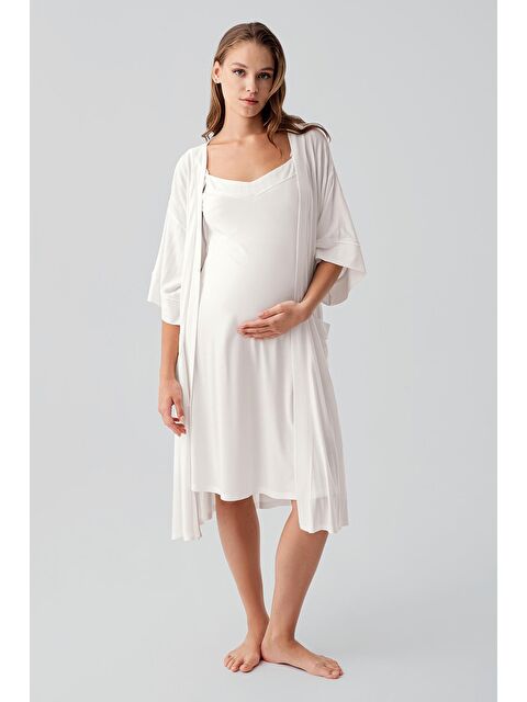 Artış Askılı Emzirme Bölmeli Esnek Viskoz Hamile Sabahlık Gecelik Takım 19407 - S000517704-19965
