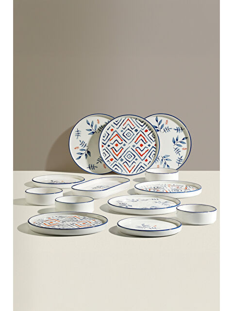 Nehir Blue Orange 6 Kişilik 13 Parça Seramik Kahvaltı Takımı - S000518581-1317
