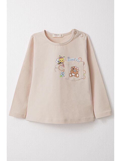 Breeze Kız Çocuk Sweatshırt  Mutlu Hayvancıklar Baskılı Bej (1.5-5 Yaş) - S000240637-19928