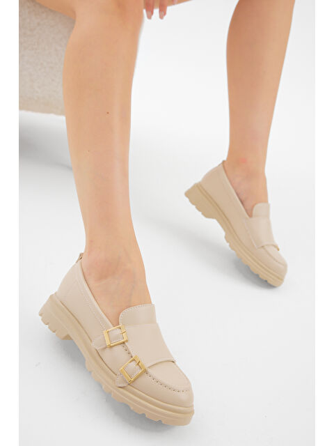 TONNY BLACK Kadın Bej Kalın Poli Taban Çift Tokalı Günlük Loafer - S000493944-19928