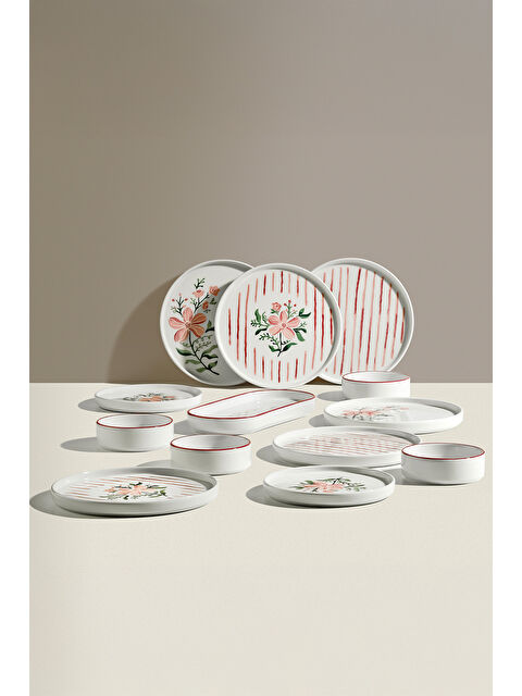 Nehir Line Flowers 6 Kişilik 13 Parça Seramik Kahvaltı Takımı - S000518589-20024
