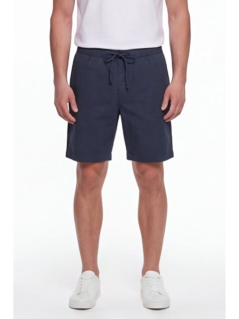 Sabri Özel Giotelli Erkek Lacivert Normal Kesim Regular Fit Pamuklu Dokuma Yan Cep Bel Lastikli Şort