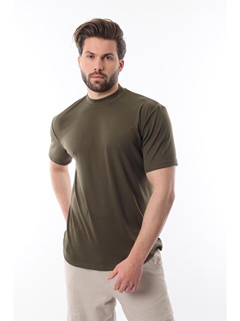 Madmext Haki Bisiklet Yaka Basic Erkek Tişört E7113 - S000344926-18547