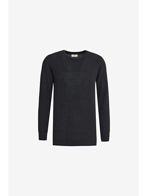 Altınyıldız Classics Erkek Siyah Pamuklu Standart Fit Normal Kesim Bisiklet Yaka Jakarlı Triko Kazak - S000437435-19351