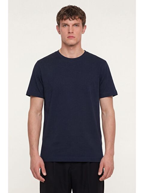 Sabri Özel Erkek Lacivert Normal Kesim Regular Fit %100 Pamuk Kısa Kollu Bisiklet Yaka Basic Tişört