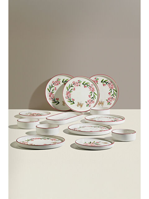 Nehir Pink Butterfly 6 Kişilik 13 Parça Seramik Kahvaltı Takımı - S000518599-20024