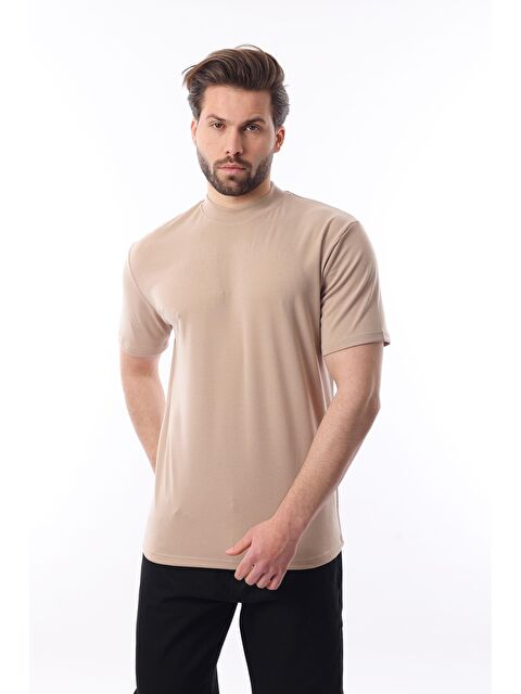 Madmext Bej Bisiklet Yaka Basic Erkek Tişört E7113 - S000344926-19928