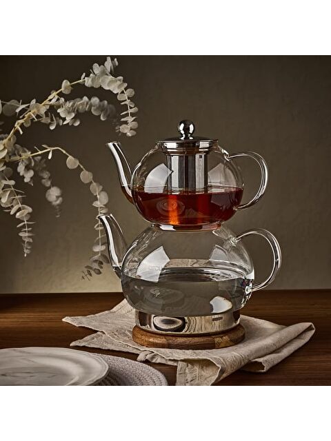 Arow Nora Cam Çaydanlık Seti - Şeffaf - 1,8 lt + 1,2 lt