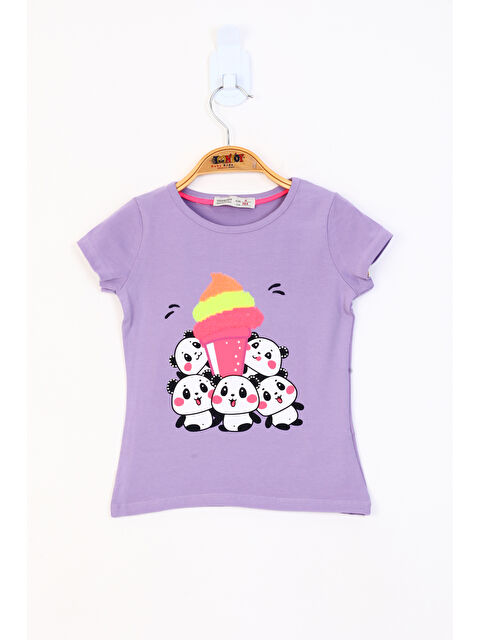 Toontoykids Kız Çocuk Baskılı Çevirmeli Pul Detaylı Tişört