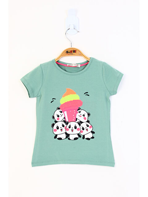 Toontoykids Kız Çocuk Baskılı Çevirmeli Pul Detaylı Tişört