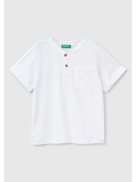 United Colors Of Benetton Erkek Çocuk Beyaz Önü Cep Detaylı Hakim Yaka T-Shirt - S000416644-20063