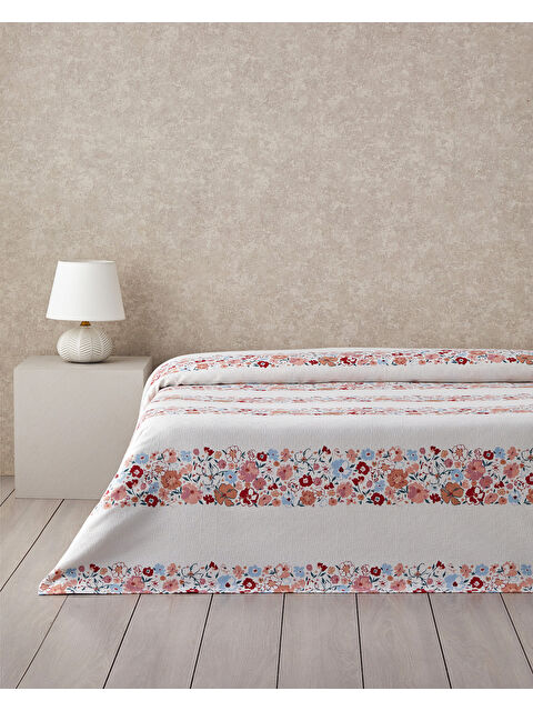 English Home Vintage Floral Baskılı Pamuklu Çift Kişilik Pike 200x220 cm Somon - S000518610-24085