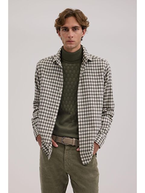 JAKAMEN Haki Classic Fit Kareli %100 Pamuk Gömlek - S000495788-18547