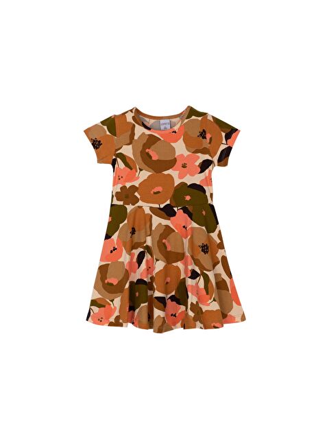 Lovetti Somon Retro Flowers Kız Çocuk Desenli Kısa Kollu Elbise - S000115351-24085