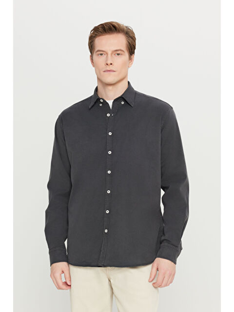 Altınyıldız Classics Erkek Antrasit Pamuklu Comfort Fit Rahat Kesim Gizli Düğmeli Yaka Gömlek - S000442601-29666