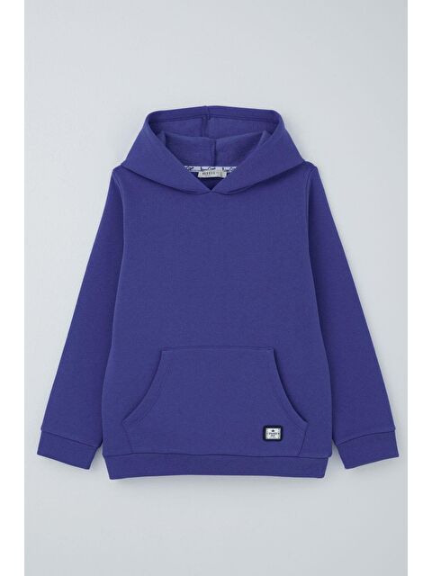 Breeze Kız Çocuk Sweatshirt Kanguru Cepli Armalı Saks Mavisi (5-7 Yaş)