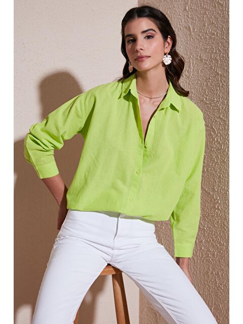 Lela Keten Görünümlü % 100 Pamuk Relaxed Fit Gömlek 51444624 - S000162591-19972
