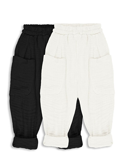 Catz Kids 2'li Paket Boyfriend Müslin Pantolon ( Siyah ve Ekru ) - S000384391-5406