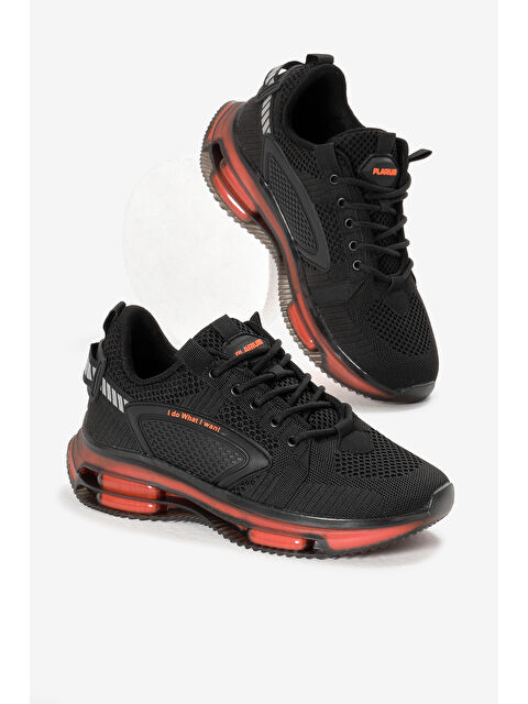 TONNY BLACK Erkek Siyah Oranj Hava Yastıklı Kalın Taban Triko Spor Ayakkabı - S000493917-37448