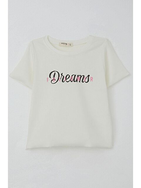 Breeze Kız Çocuk Tişört Yazı Baskılı Ekru (8-14 Yaş) - S000244065-19965