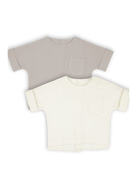 Catz Kids 2'li Müslin Arkadan Düğmeli Gömlek ( Ekru ve Vizon ) - S000383792-37264