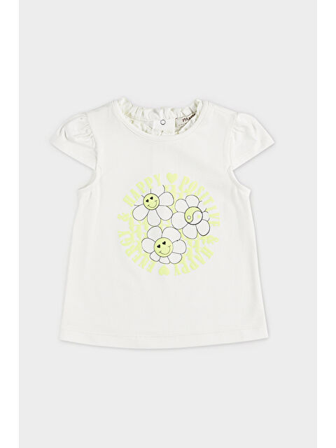 Panço Kız Bebek Baskı Detaylı Kısa Kollu Ekru Tişört - S000524758-19965